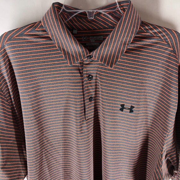 Under Armour Heat Gear Loose Gray And Orange Polo Shirt Size 2XL - Picture 3 of 5